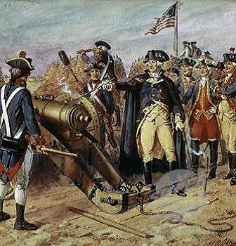 George Washington firing the first gun at Yorktown